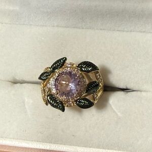 Art deco pink ice morganite and diamond ring size 6